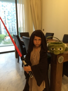 Our Star-Wars-obsessed Jedi knight; his lightsaber had to stay home from school