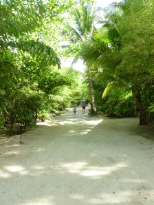 A sandy path connects the villas and restaurant pavilion; it was raked frequently to keep it neat.