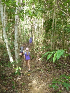 The kids in action, hiking around the perimeter of the island